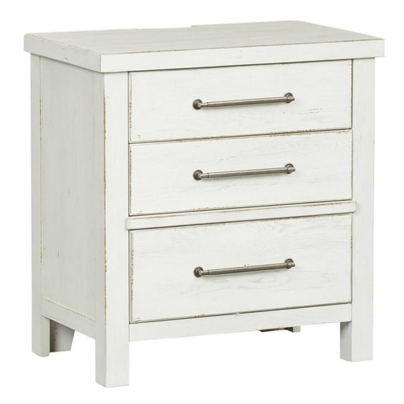 Liberty Furniture Industies, INC Modern Farmhouse 3 Drawer Night Stand in Flea Market White w/ Heavy Distressing