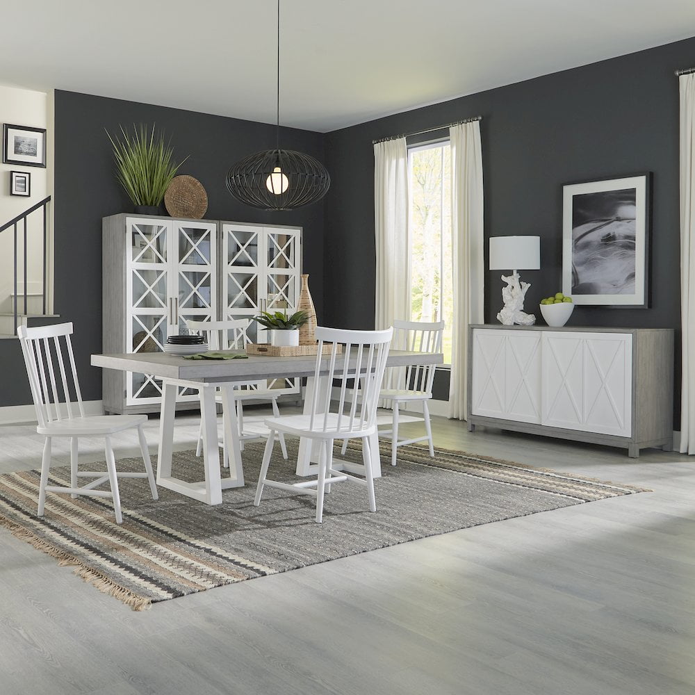 White and Driftwood Double Pedestal Dining Set with 4 Chairs