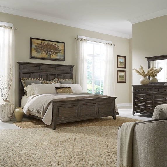 Liberty Furniture Industies, INC Paradise Valley Paradise Valley King Panel Bed, Dresser & Mirror - Saddle Brown