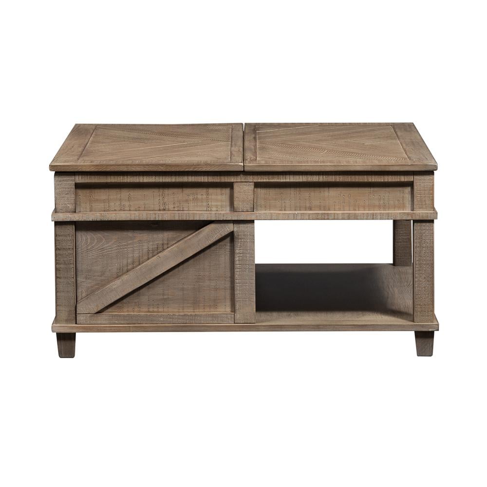 Brown Pine Square Lift-Top Storage Coffee Table