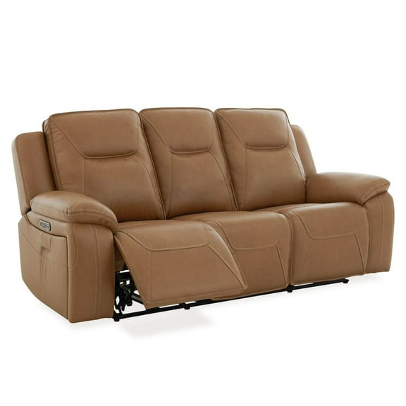 Liberty Furniture Power Recline Sofa & Loveseat with Charging Ports - York Butternut Leather