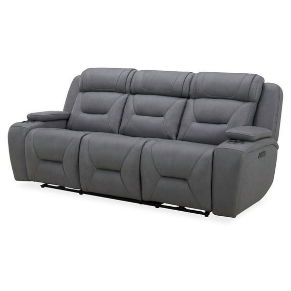 Liberty Furniture Power Recline Sofa with Charging Ports - Aline Blue Gray Leather