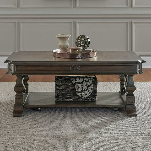 Liberty Furniture Provence Park Cocktail Table with Casters for Living Room - Chateau Brown