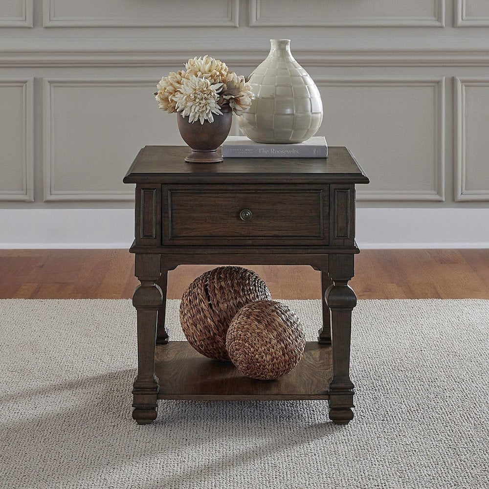 Liberty Furniture Providence Park Drawer End Table for Living Room - Chateau Brown