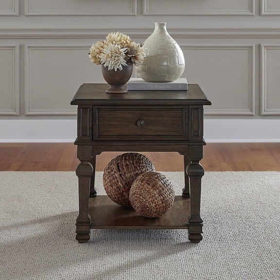 Liberty Furniture Providence Park Drawer End Table for Living Room - Chateau Brown