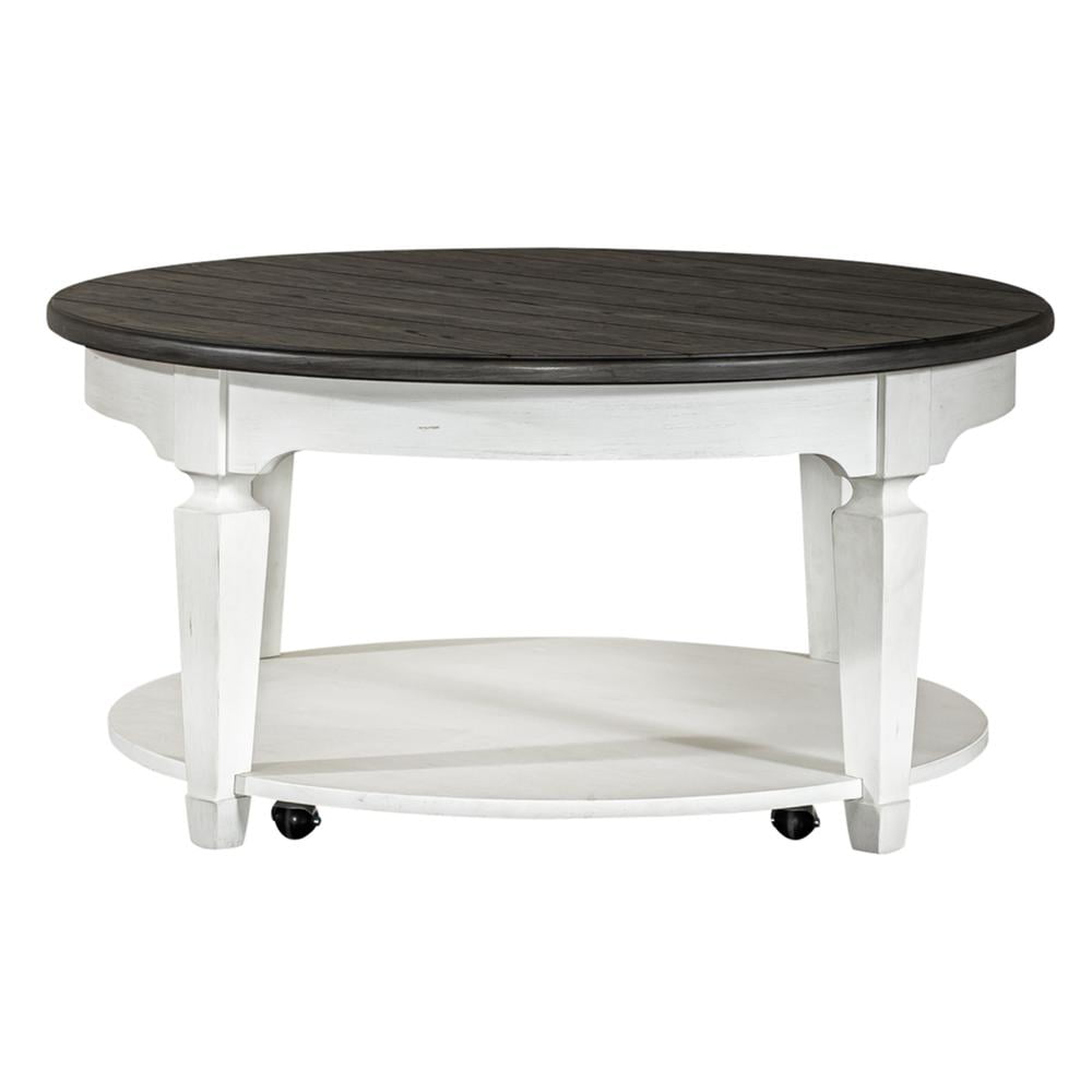 White and Charcoal Round Wood Coffee Table with Storage