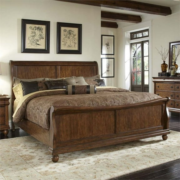 Liberty Furniture Rustic Traditions King Sleigh Bed in Rustic Cherry