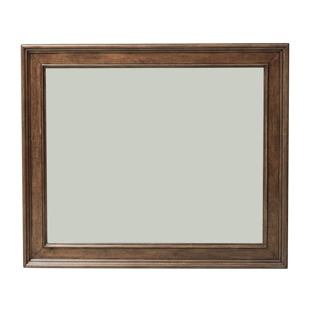 Rustic Cherry Wood Landscape Mirror with Beveled Glass
