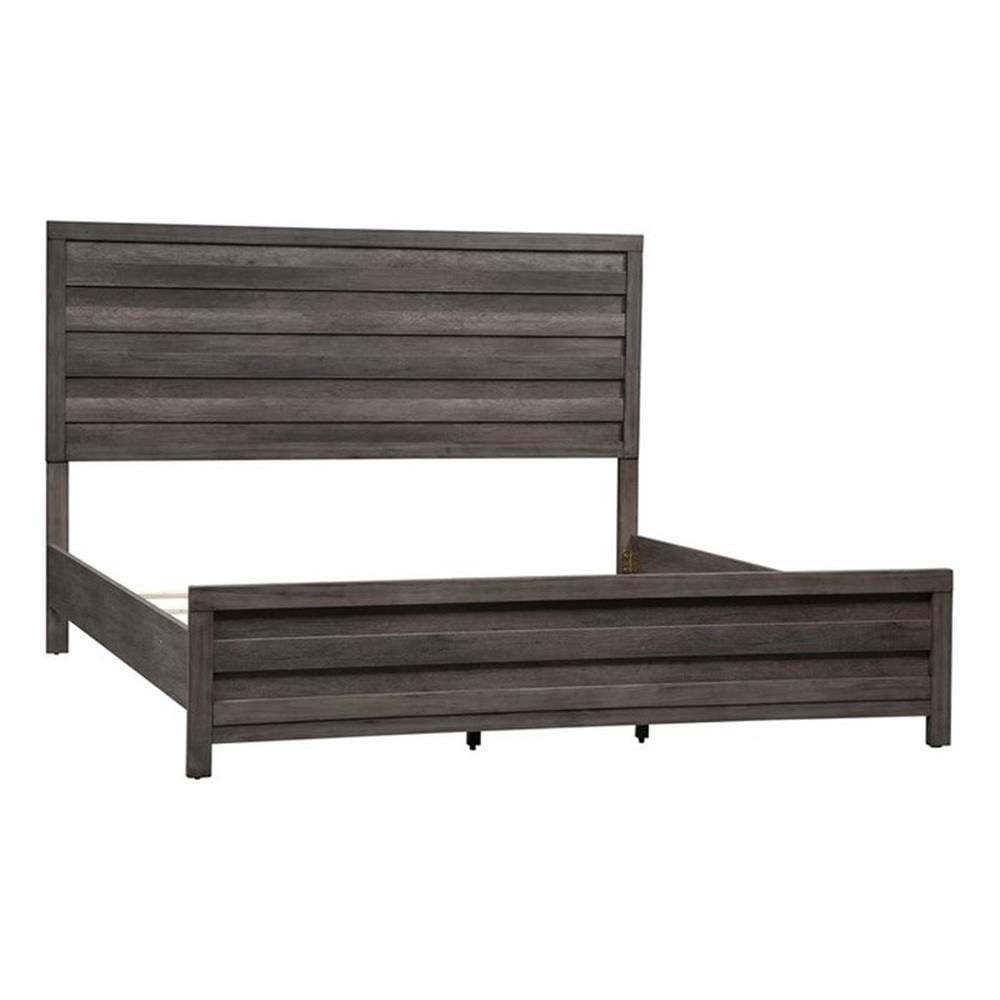 California King Brown Wood Panel Bed with Drawer and Slats