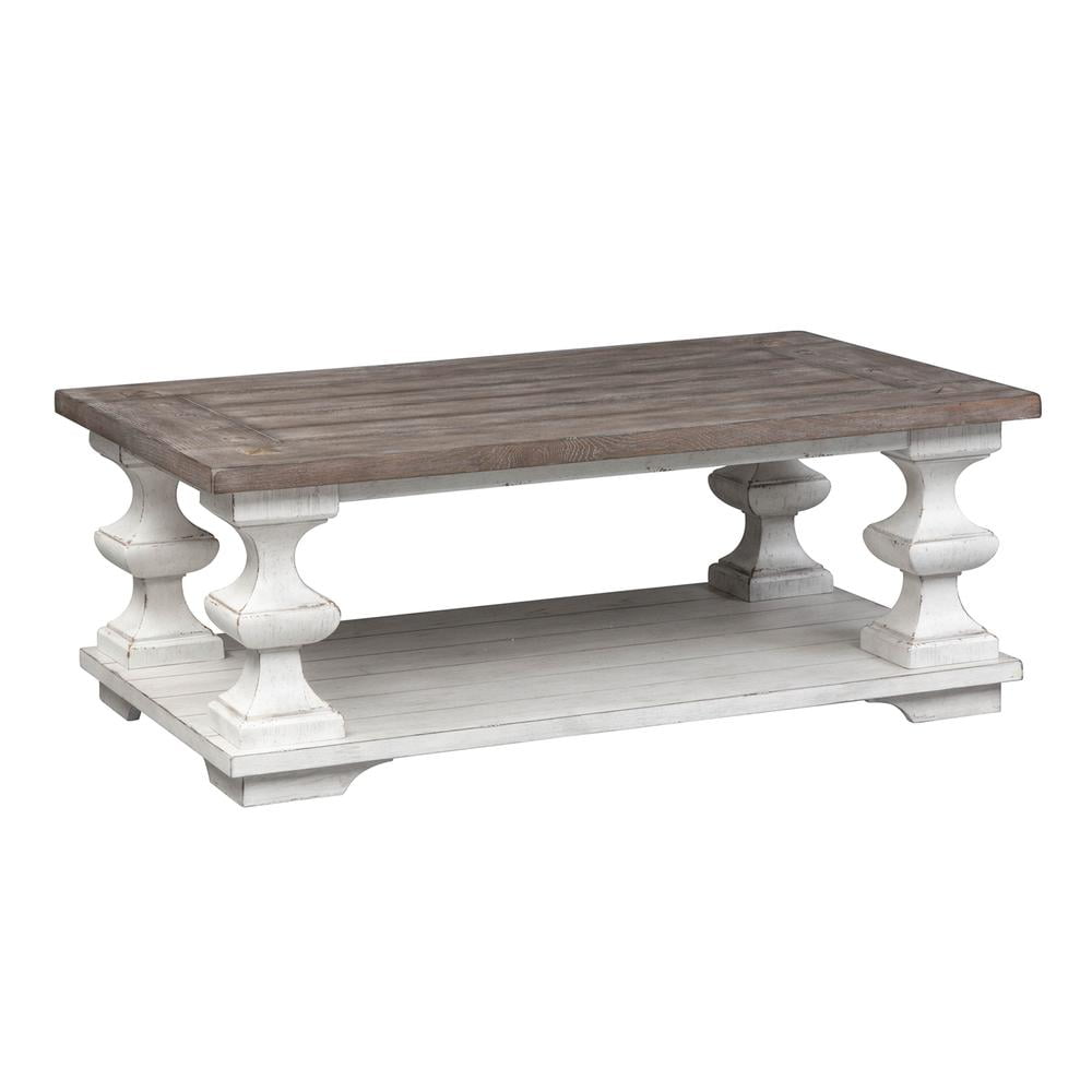 Traditional Brown Wood Rectangular Coffee Table with Storage Shelf