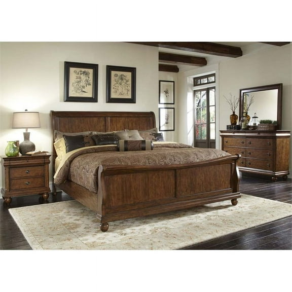 Liberty Furniture Traditions 4 Piece King Sleigh Bedroom Set in Cherry