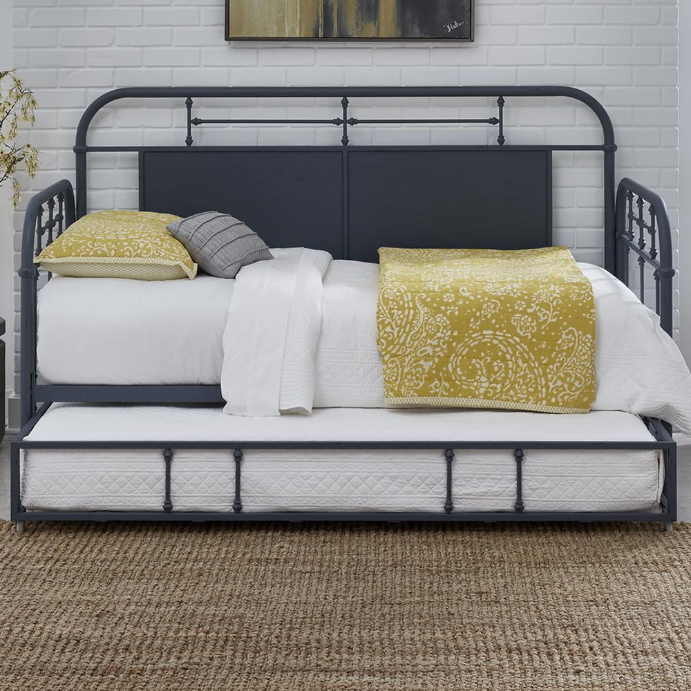 Navy Twin Metal Daybed with Trundle and Headboard