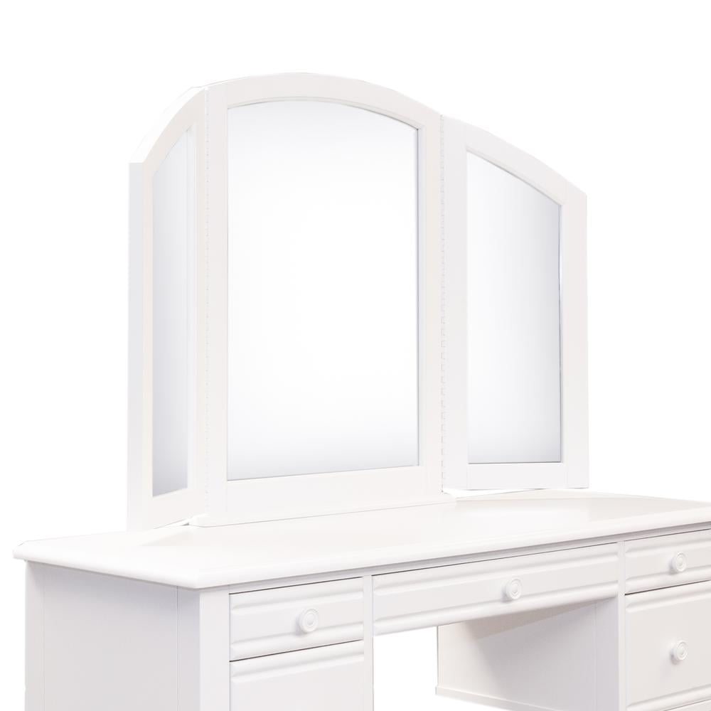 Oyster White Tri-Fold Vanity Mirror with Louvered Accents