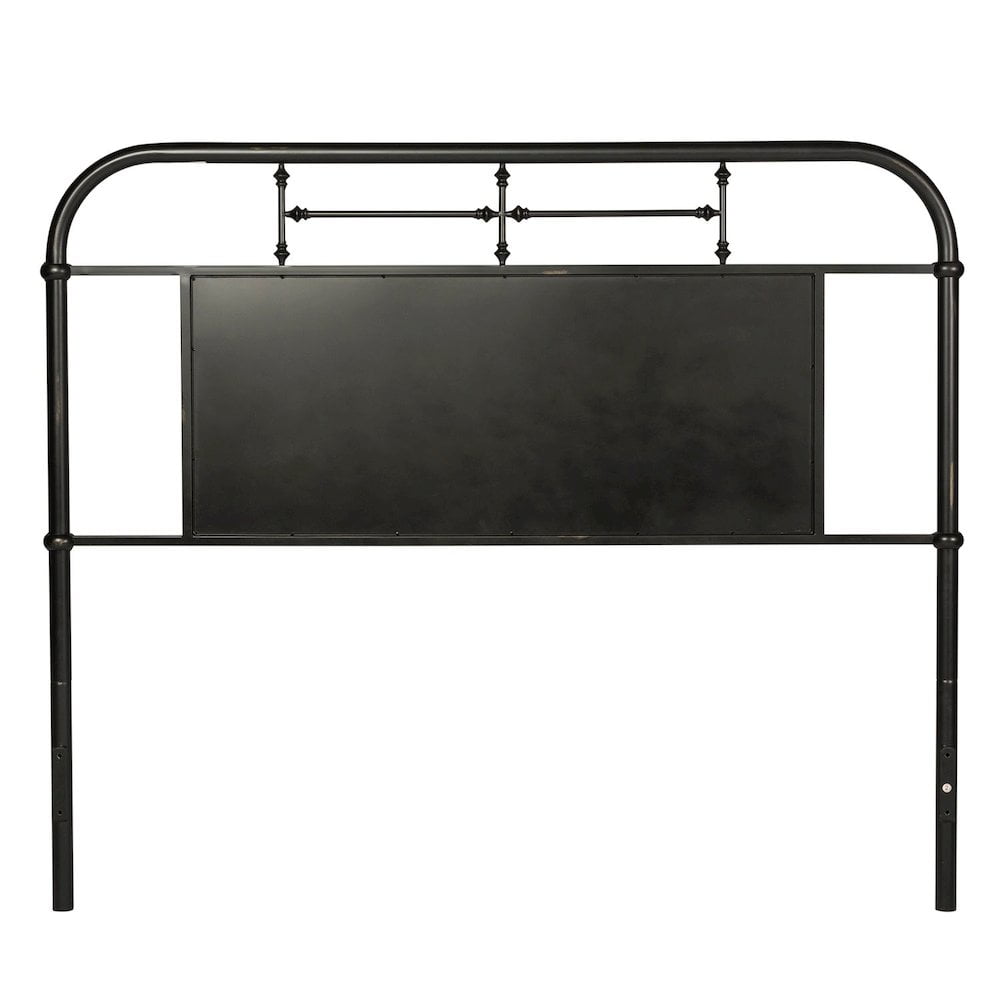 Vintage Black Metal Queen Headboard with Accent Panel