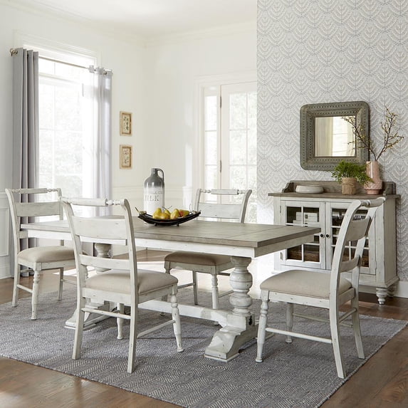 Liberty Furniture Industies, INC Whitney 5 Piece Trestle Table Set - Antique Linen w/ Weathered Gray