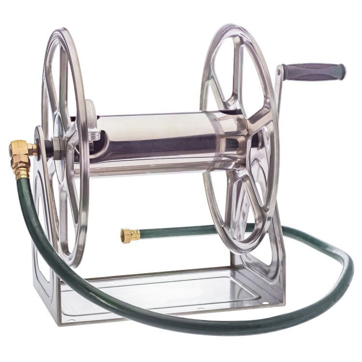 Silver Stainless Steel Wall Mount Hose Reel with 200 ft Capacity