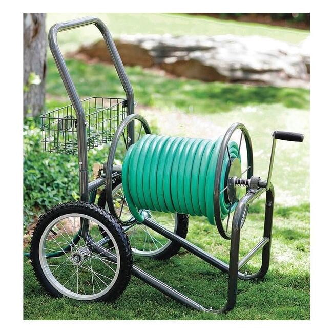 Liberty Garden 880 2 Wheel 300 Foot Steel Frame Water Hose Reel Cart with Basket
