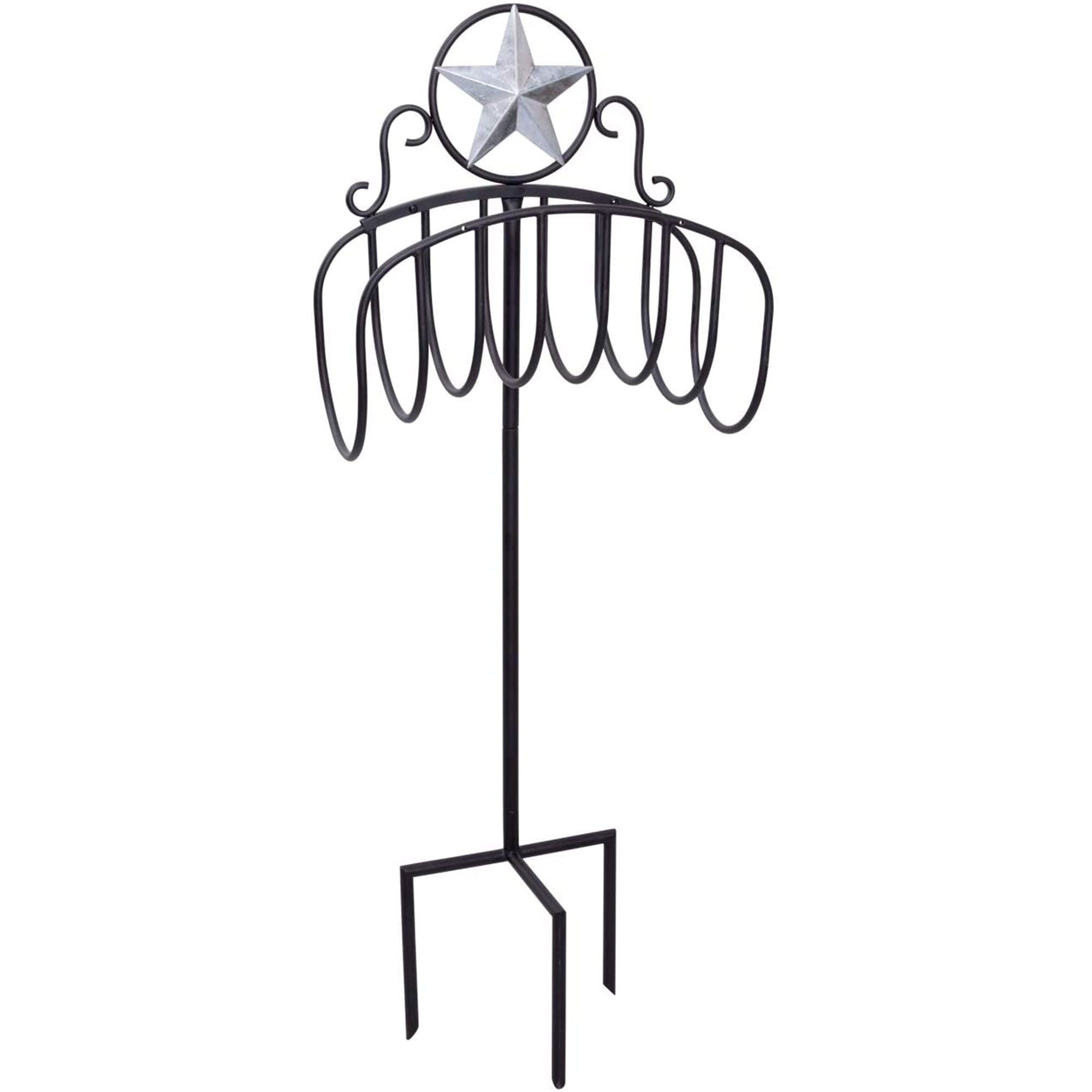 Black Steel Garden Hose Stand with Star Top Design