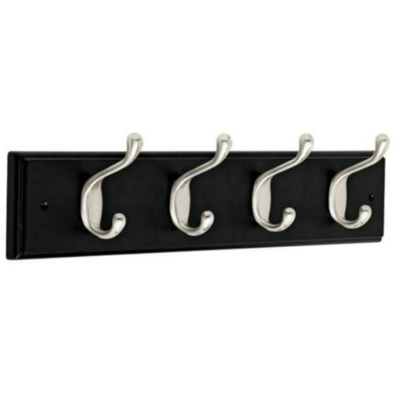 Liberty 131584 18 in. Rail with 4 Heavy Duty Hooks - Satin Nickel & Black - 1 Pack