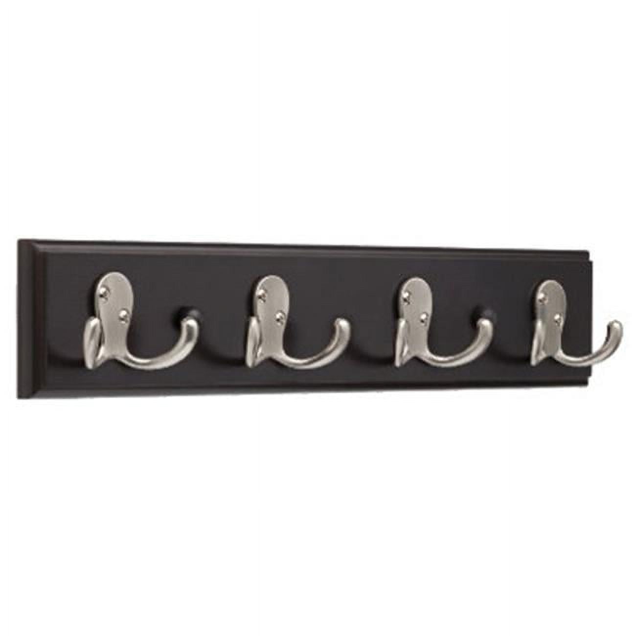 Liberty Hardware 139637 Rail With 4 Satin Nickel Double Hooks, Black - 16 in.