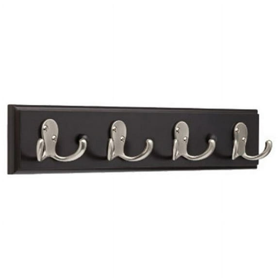 Liberty Hardware 139637 Rail With 4 Satin Nickel Double Hooks, Black - 16 in.