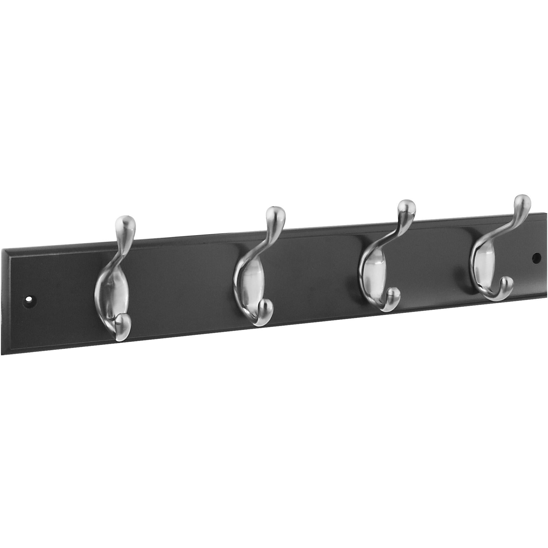 18 in. Black Wood Grain Coat & Hat Hook Rail with Nickel Hooks