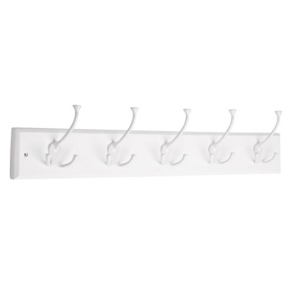 Liberty Hardware 129850 Five Tri-Hook 27" Wide Heavy Duty Coat And Hat Rack - White