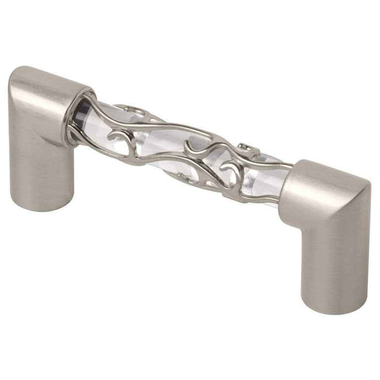 Crystal Lace 3 in. (76 mm) Center-to-Center Satin Nickel and Clear Glass Drawer Pull Crystal Lace 3 in. (76 mm) Center-to-Center Satin Nickel and Clear Glass Drawer Pull