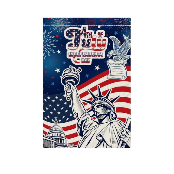 Liberty July 4th Burlap Garden Flag,Patriotic Fourth of Independence Day Fireworks BBQ United State American House Banner Small Yard Gift Double-Sided,