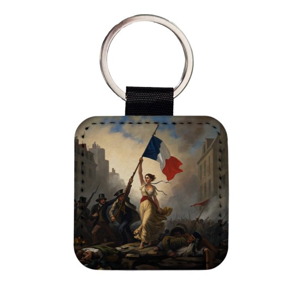 Liberty Leading The People Eugene Delacroix Inspired By Faux Leather Square Keychain