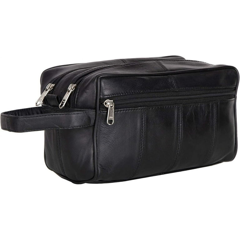 Leatherboss Premium Leather Dopp Kit – Men's Travel Toiletry & Shaving Bag, Full Grain Leather, Black Regular Size