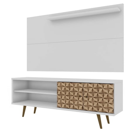 Manhattan Comfort Liberty 62.99 TV Stand and Panel-Color:White and 3D Brown Prints