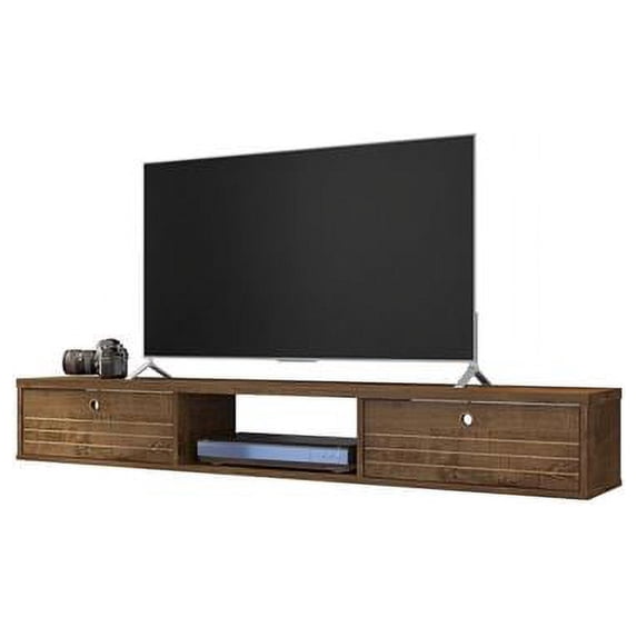 Liberty Mid-Century Modern Floating Entertainment Center with 3 Shelves in Rustic Brown, 11.81 x 62.99 x 9.05 in.