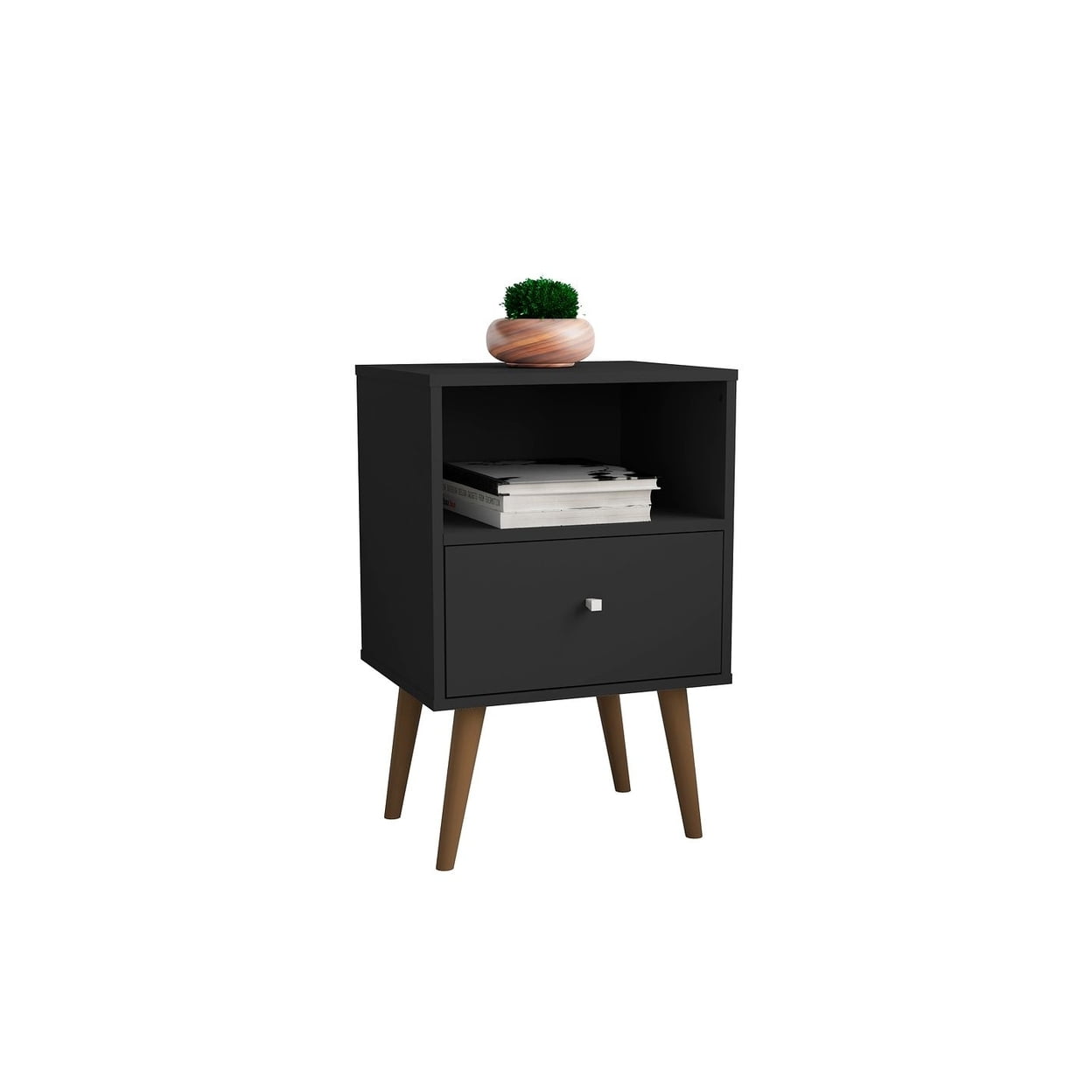 Liberty 27'' Black Mid-Century Modern Nightstand with Open Cubby