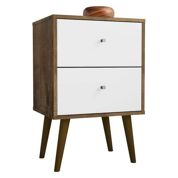 Liberty Mid-Century Modern Nightstand 2.0 with 2 Full Extension Drawers with Solid Wood Legs
