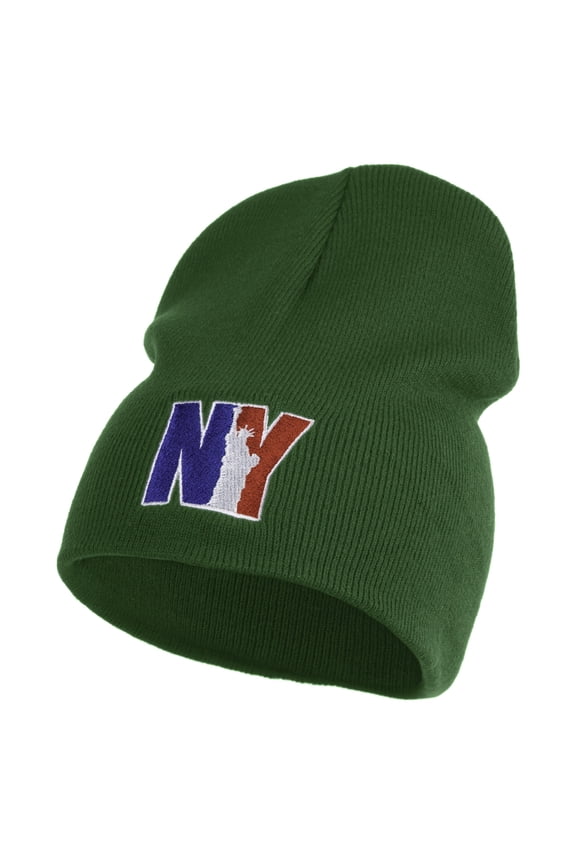 Liberty New York City Embroidered 8 Inch Solid Knit Short Beanie Made in USA - Kelly Green OSFM