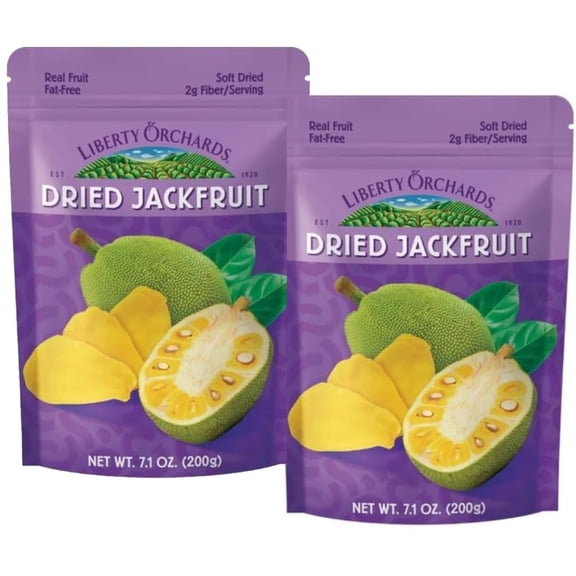 Liberty Orchard Organic Dried Jackfruit with No Added Sugar - Enjoy the Bold Flavor of Jackfruit with Fiber-Rich Snack Packs- Soft Nutrient-Packed Dried Jackfruits Ideal for Recipes - 2 Pack - 200g