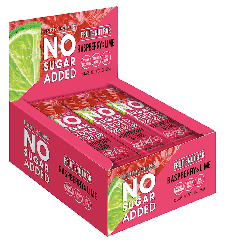 Liberty Orchards , Gluten Free Vegan *RASPBERRY & LIME * FRUIT & NUT BAR , 15ct of 1.4oz/each