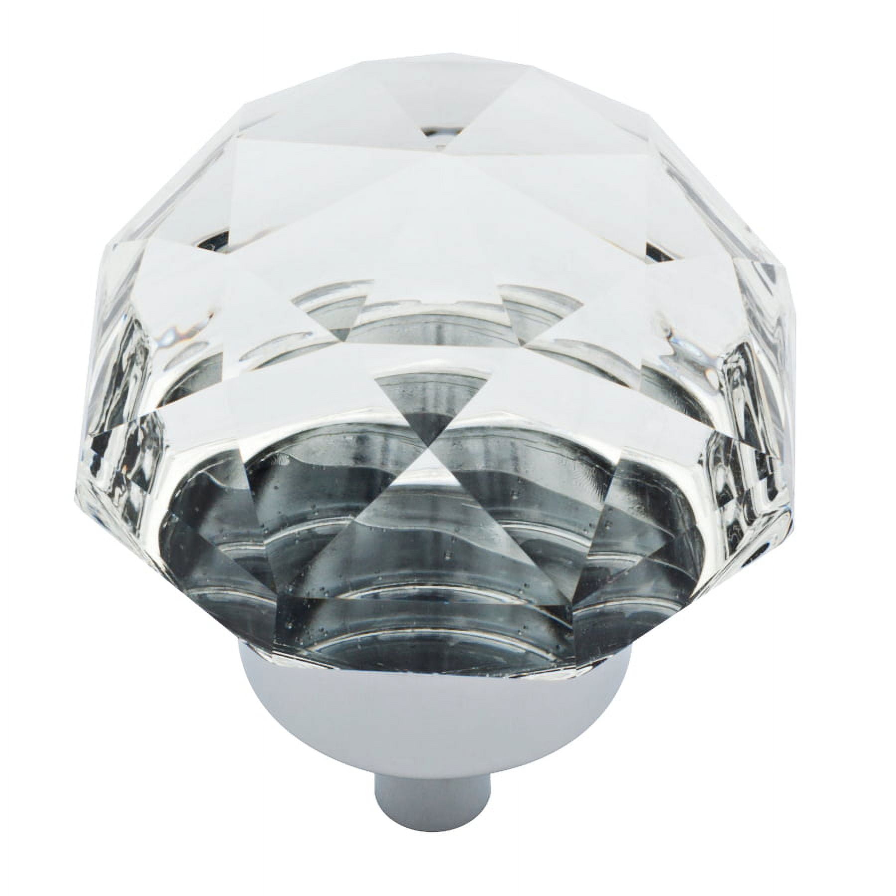 Large Faceted Glass and Chrome Round Cabinet Knob
