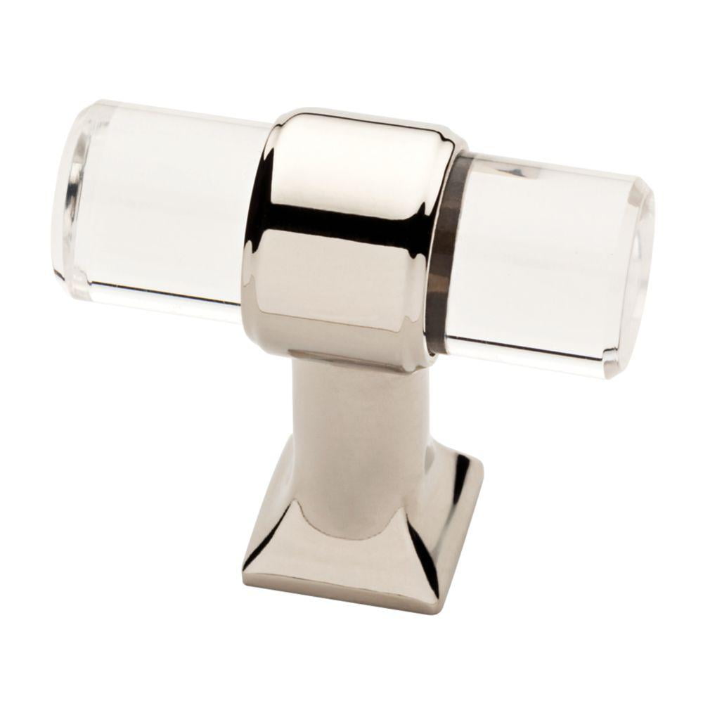 Polished Nickel and Clear Acrylic T-Handle Cabinet Knob