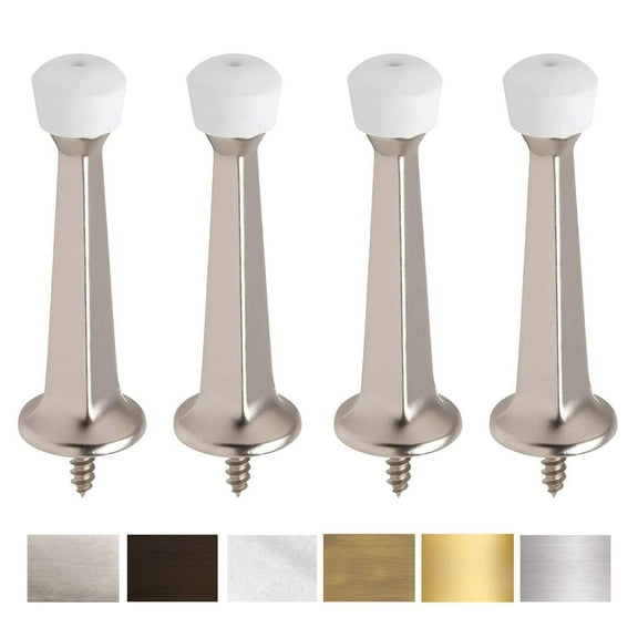Liberty Premium Doorstop Metal Solid Rigid Door Stop Brushed 3" (Satin Nickel, 4 Pack)