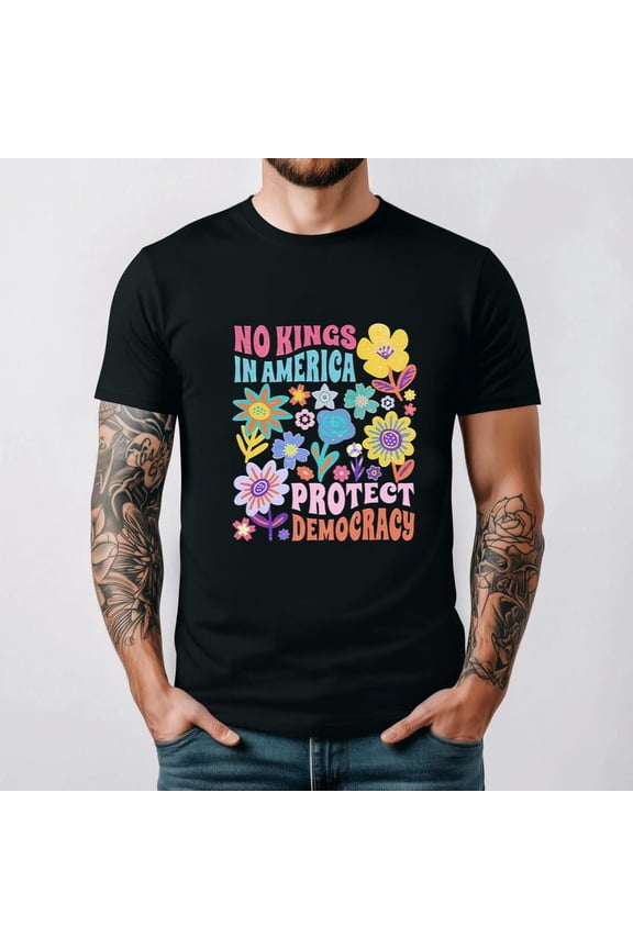 Liberty Protest Graphic With Floral Message For Democracy Vote Unisex T-Shirt, for men & women, up to size 5XL.