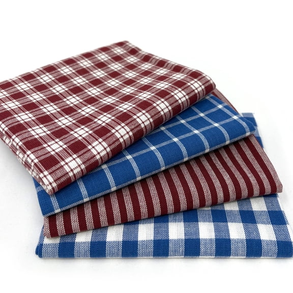 Liberty Red & Blue Patriotic Style Plaid Gingham Cotton Fabric Bundle - Set of 4 Fat Quarters by JCS
