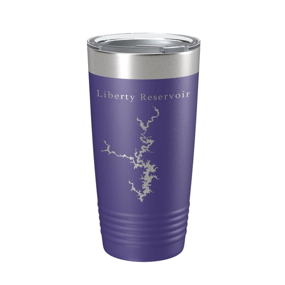 Liberty Reservoir Tumbler Lake Map Travel Mug Insulated Laser Engraved Coffee Cup Maryland 20 oz Purple