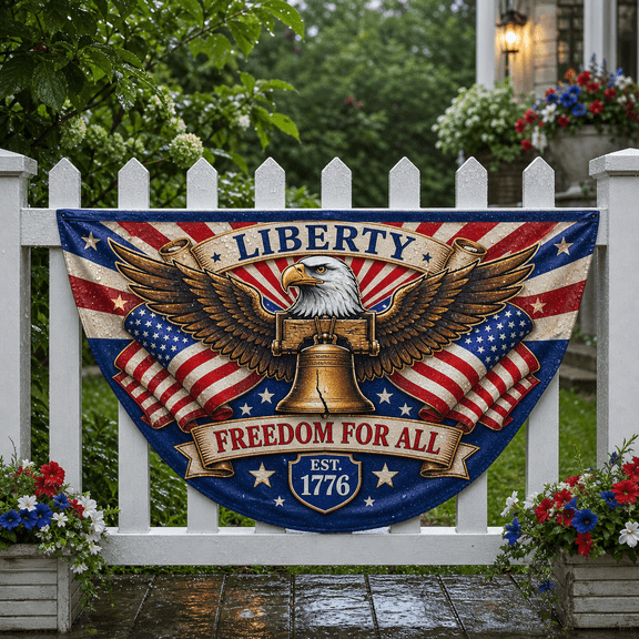 Liberty Semicircle Flag Waterproof Patriotic Eagle Banner for Porch Fence