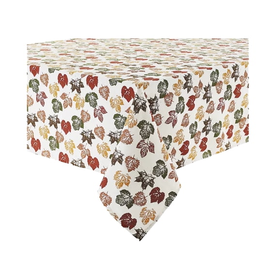 Liberty 52 x 52 Polyester Blend Stamped Autumn Leaves Tablecloth Square Multicolor