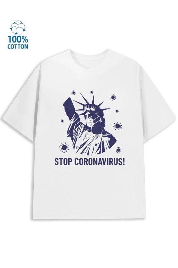 Liberty Stop Virus men funny humor 180G 100% Cotton white vintage work Fashion Unisex Shirt Cotton tshirts Unique Design Unisex Shirt Crewneck tshirts