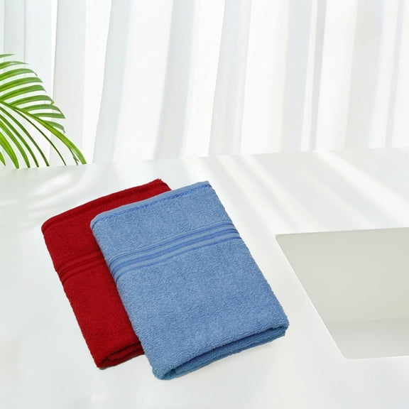 Liberty Towels Soft Cotton Large Size Hand & Face Towels 400 Gsm | Quick Dry Sweat & Workout Towels For Men & Women (Blue & Maroon) - Pack Of 2