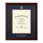 Framerly - Liberty University College of Arts & Sciences 13w x 17h Diploma Frame - Fits a masters and phd - Gold Embossed Diploma Frame - Cherry Moulding with Navy and Red Matting