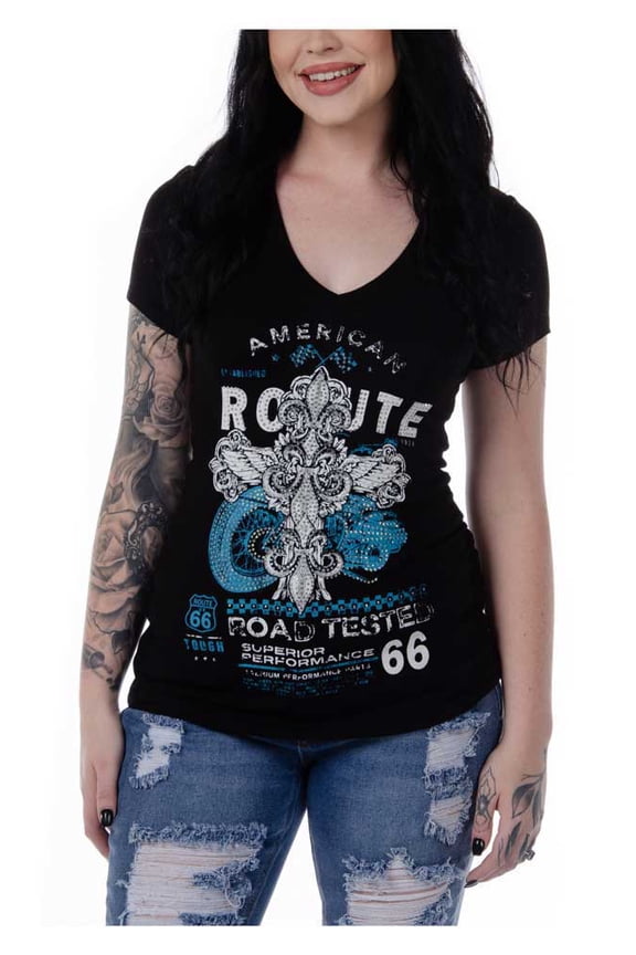 Women's Road Tested Route 66 Embellished Short Sleeve T-Shirt (L)
